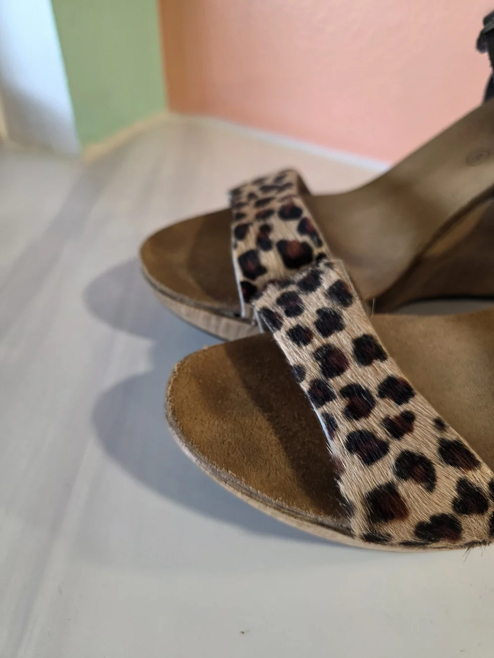 Leopard Print Wedge Sandals Biostep 9 Black Ankle Strap Boho Babe Summer
